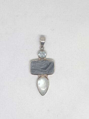 Colgante Piedra Luna - Aguamarina - Calcedonia Cristalizada y Plata 925